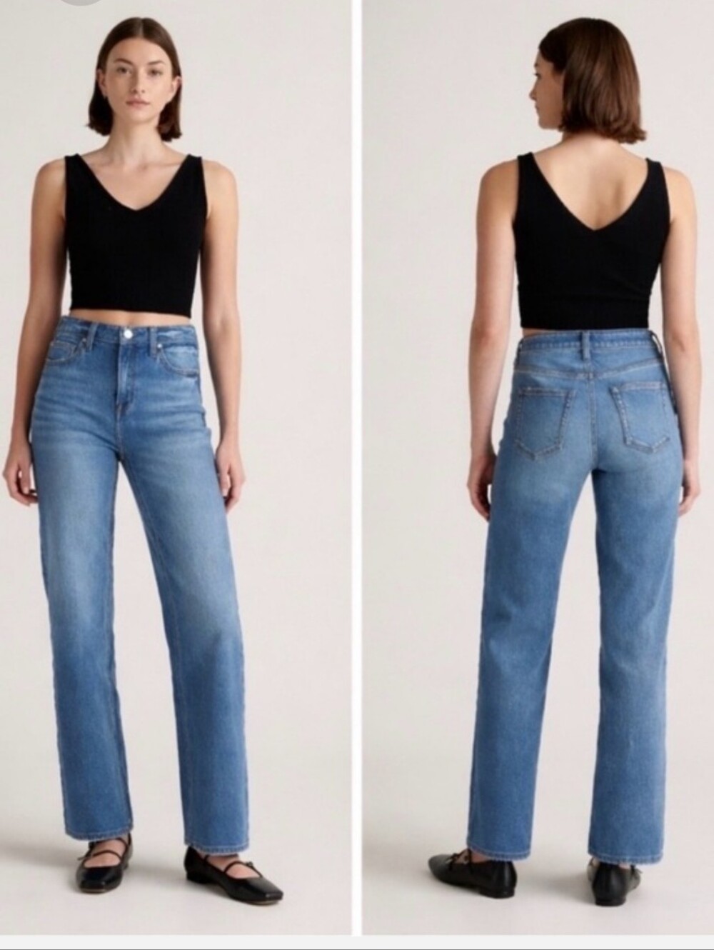 Quince Bella Stretch Relaxed Straight Jeans Blue Medium Wash Organic Denim